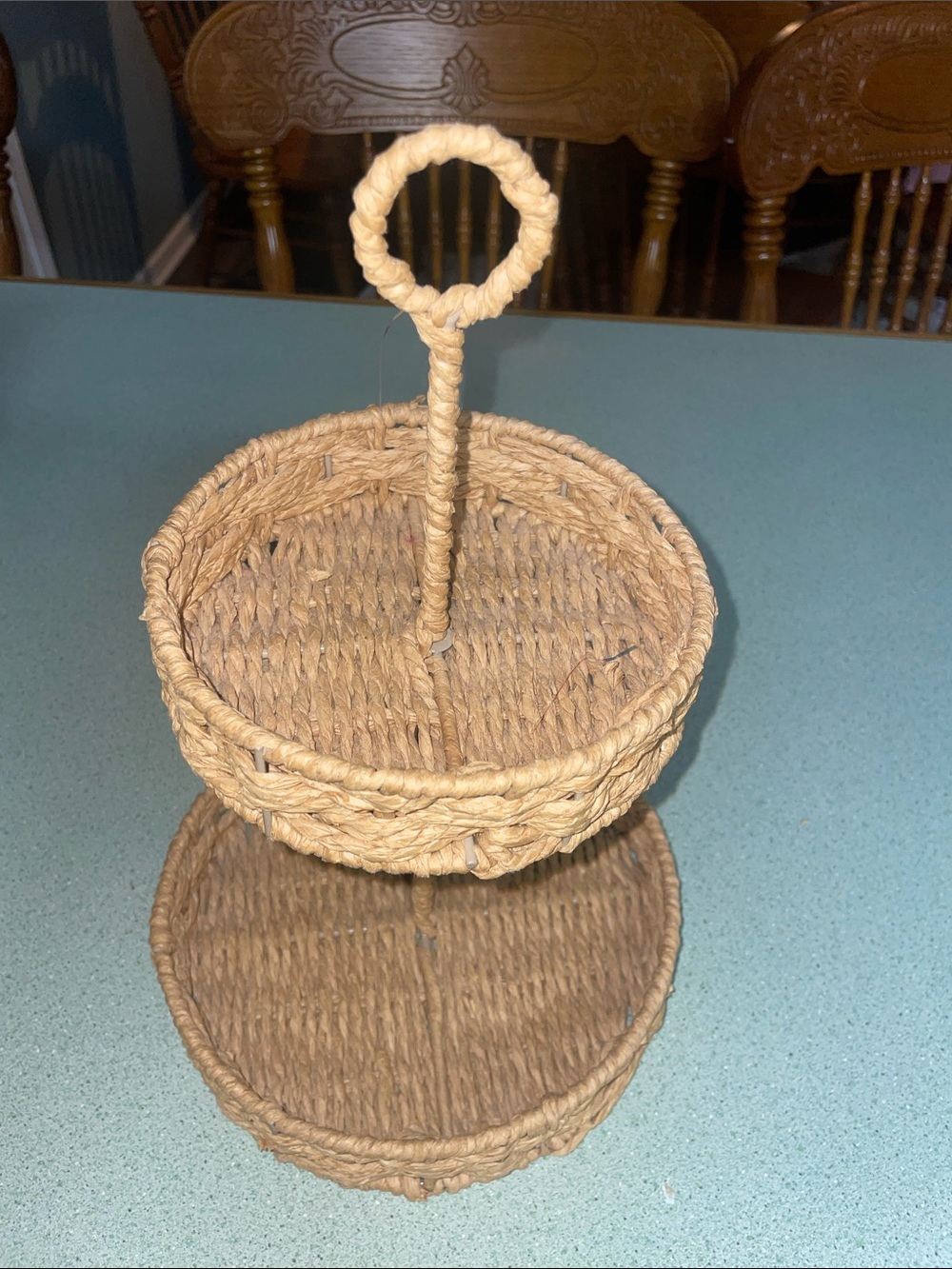 13" Two-Tiered Wicker Basket Tray